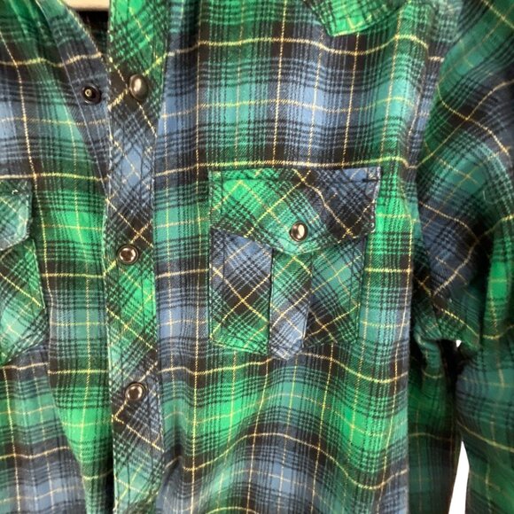 Route66 Mens Green & Blue Plaid Long Sleeve Cabin CoreButton-Up Shirt Casual Wes - Picture 8 of 11